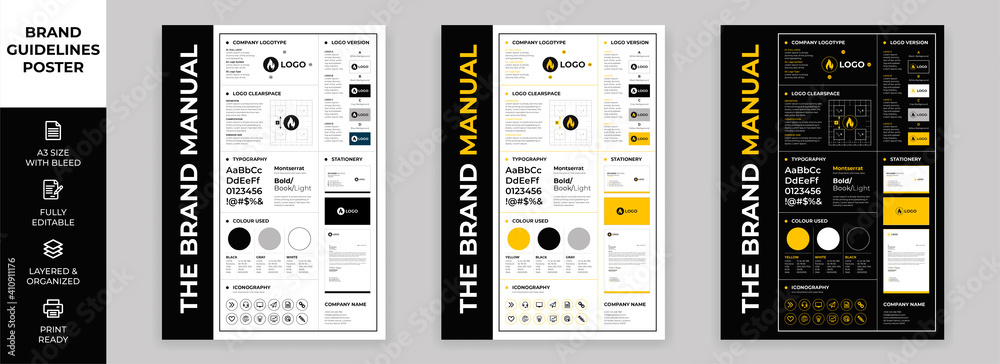 DIN A3 Brand Guidelines Poster Layout Set, Brand Manual Templates, Simple style and modern layout Brand Style, Brand Identity, Brand Guidelines - obrazy, fototapety, plakaty 