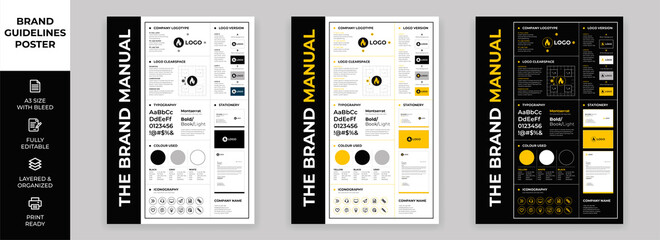 Wall Mural - DIN A3 Brand Guidelines Poster Layout Set, Brand Manual Templates, Simple style and modern layout Brand Style, Brand Identity, Brand Guidelines