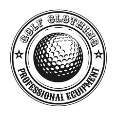 Fototapete - Creative round golf emblem or sticker vector illustration. Vintage label with golf ball isolated vector illustration. Sport game and championship concept can be used for template