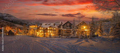 Obraz Dibond Ski resort in the Rocky Mountains