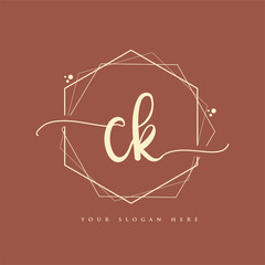 Wall Mural - CK Initial handwriting logo. Hand lettering Initials logo branding, Feminine and luxury logo design.