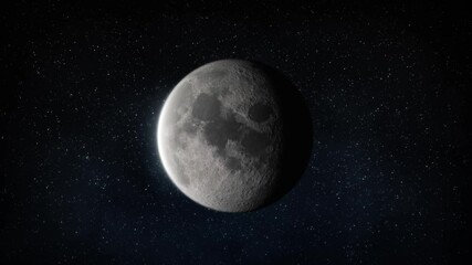 Wall Mural - Moon front view close up zoom in starry space background black and white animation 