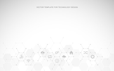 Technological background with flat icons and symbols. Concept and idea for the internet of things, communication, network, innovation technology, system integration. Vector illustration.