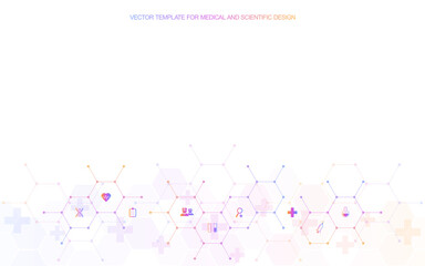 Wall Mural - medical background and healthcare technology with flat icons and symbols. design template of concept
