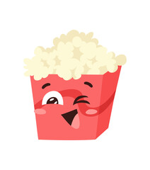 Wall Mural - Hand Drawn Cartoon Illustration Pop Corn Emoji.  Food Vector Drawing Sweet Emoticon. Tasty Image Meal. Flat Style Vegan Collection