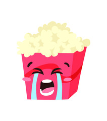 Wall Mural - Hand Drawn Cartoon Illustration Pop Corn Emoji.  Food Vector Drawing Sweet Emoticon. Tasty Image Meal. Flat Style Vegan Collection