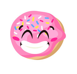 Wall Mural - Hand Drawn Cartoon Illustration Donut Emoji. Fast Food Vector Drawing Sweet Emoticon. Tasty Image Meal. Flat Style Collection American Cuisine