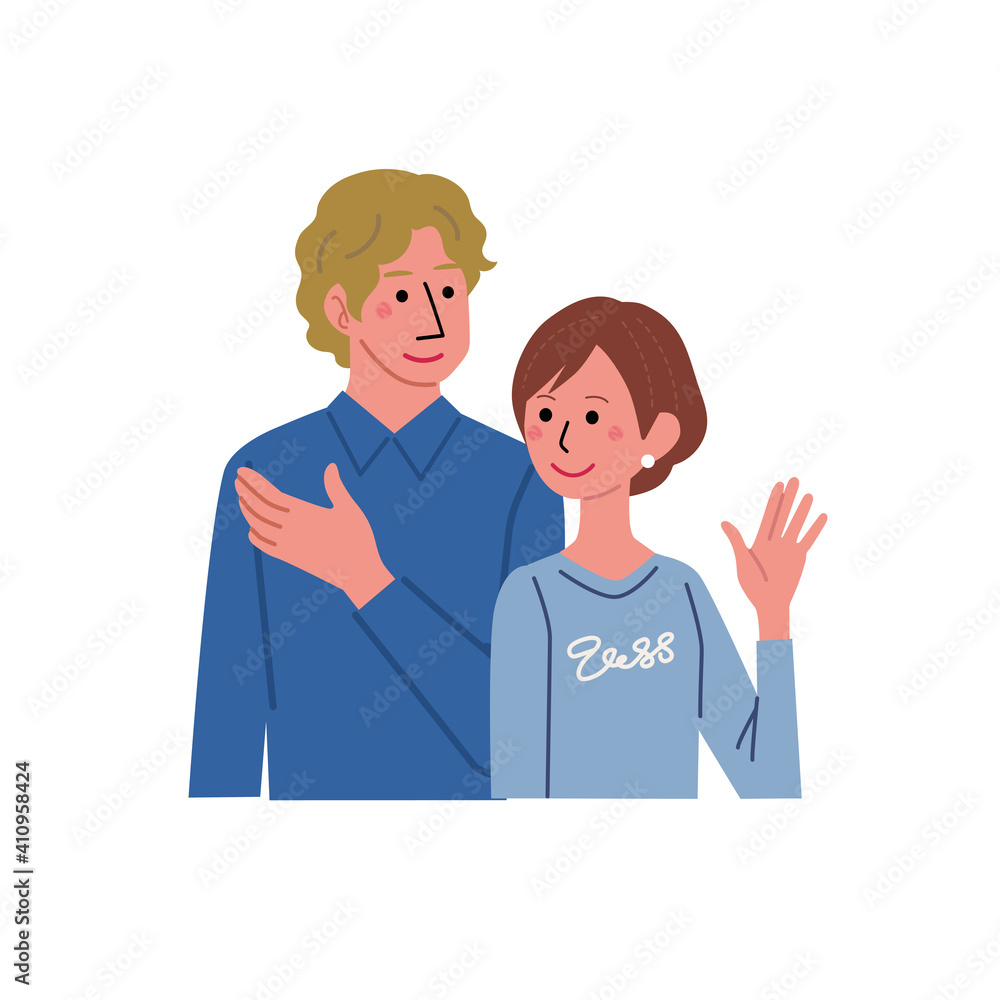 若い男女 カップル 夫婦 イラスト 上半身 Wall Mural マツ