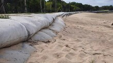 Sand Bag Coastal Erosion Protection Along Nusa Dua Beach In Bali, Indonesia