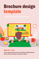 Poster - animator sitting at workplace and creating motion design isolated flat vector illustration. cartoon 