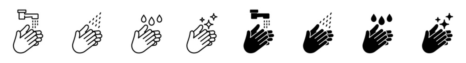 hand washing icons set, black vector and line icon, vector illustration