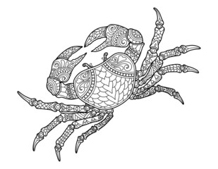 crab coloring page design clear background, mandalas design, and print design