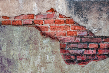 Poster - old brick wall with damaged concrete for background