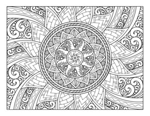 coloring full page mandala design. adult coloring page
