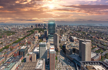 Wall Mural - Panoramic aerial view of Boston financial district, historic center, Beacon Hill and Charles River.