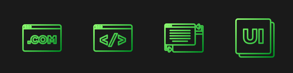 Set line UI or UX design, , Front end development and . Gradient color icons. Vector.