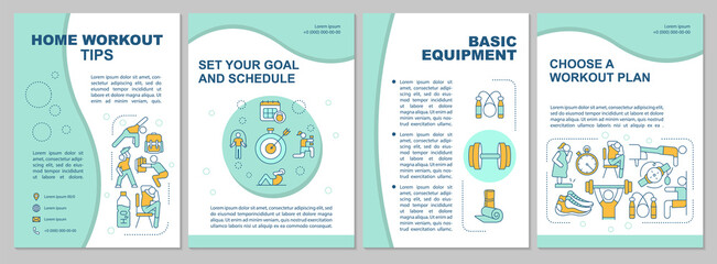 Wall Mural - Home workout tips brochure template. Basic equipment. Flyer, booklet, leaflet print, cover design with linear icons. Vector layouts for magazines, annual reports, advertising posters