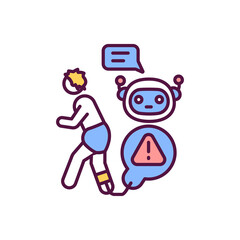 Sticker - AI takeover RGB color icon. Human replaced with artificial intelligence technology. Labor problem. Robots replace people. Future unemployment risk. Work automation. Isolated vector illustration