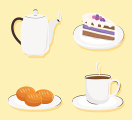 Sticker - bundle of four breakfast delicious icons vector illustration design