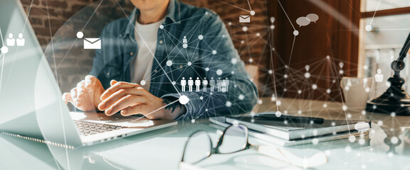 male hands with laptop. man working remotely at home. concept of networking or remote work. global b