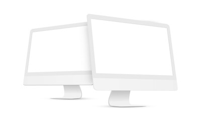 Poster - two clay desktop pcs with perspective side views isolated on white background. vector illustration