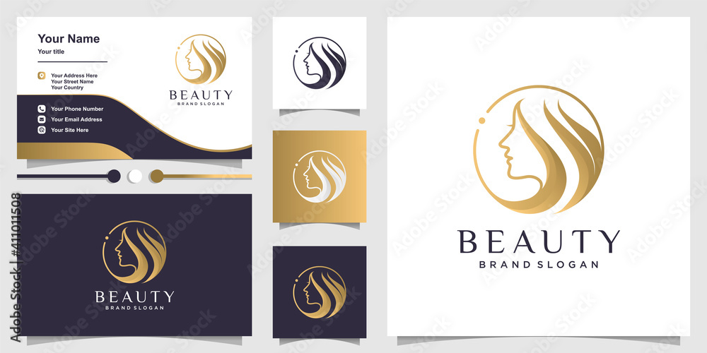 Woman logo with beauty concept and business card design Premium Vector ...