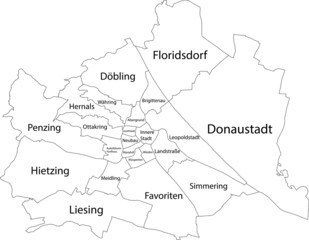  Simple vector white map with black borders and names of districts of Vienna, Austria