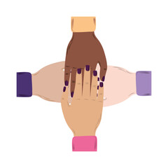 Poster - womens day, diverse female hands together strong