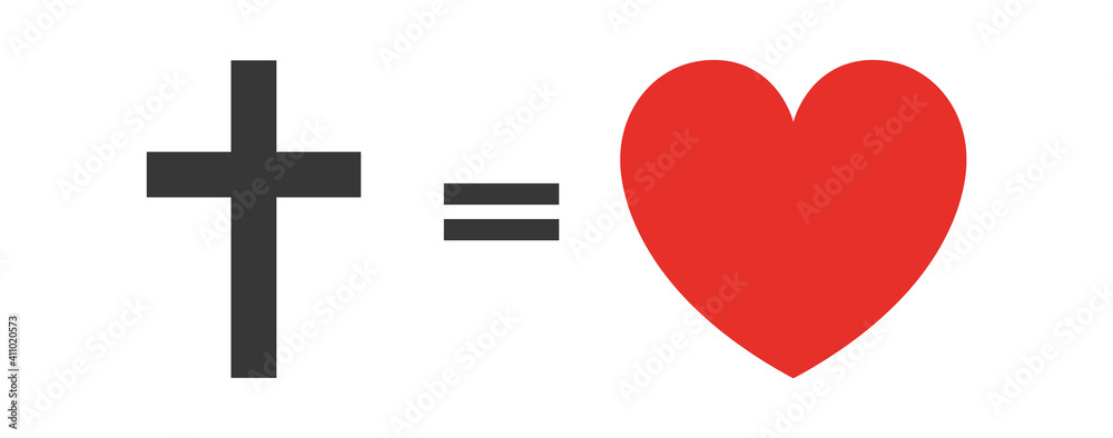 Christian cross icon in the heart. Black Christian cross sign, red ...