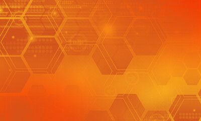 Poster - Abstract technology background with simple orange hexagonal elements 