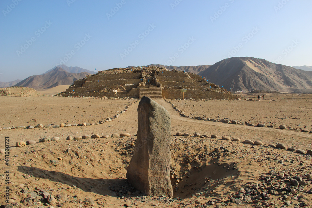Ancient pyramids in the lost city of Caral Supe Peru Stock Photo ...