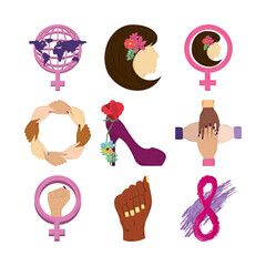 Poster - womens day icons set, world gender woman shoe eight