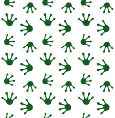 Canvas Print - Vector seamless pattern of green hand drawn frog paw footprint isolated on white background