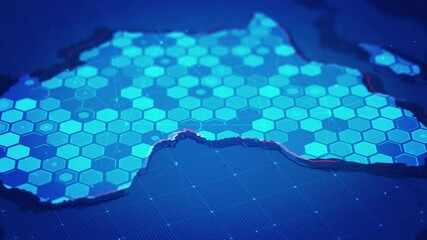 digital hexagons in africa map. technology digital map of cyber security or futuristic technology bu