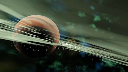 Wall Mural - Animation of planet surrounded by asteroid debris in space .