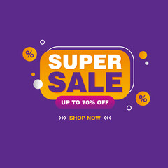 Poster - Simple Flat Super Sale Banner with Purple Background Design, Discount Offer Banner Template Vector for Advertising, Social Media, Web Banner