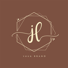 Wall Mural - JL Initial handwriting logo. Hand lettering Initials logo branding, Feminine and luxury logo design.