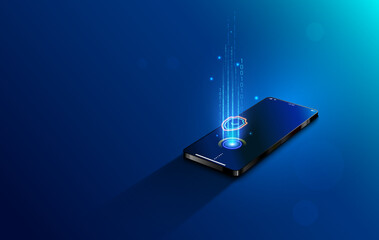 Poster - Mobile payment concept isometric banner. Security and protection contactless payment or via mobile phone with nfc chip.
