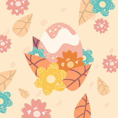 Poster - Happy easter egg with flowers and leaves vector design