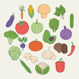 Fototapeta Kuchnia - healthy vegetables icons around, flat style