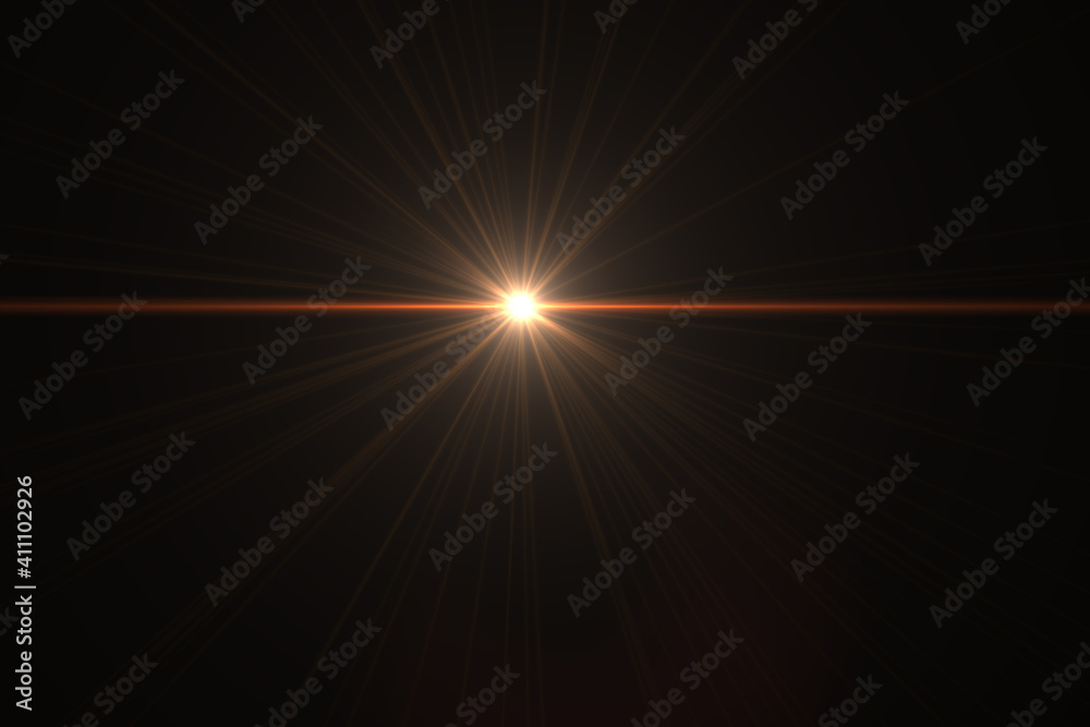 Beautiful optical lens flare effect Golden sun light - obrazy, fototapety, plakaty 