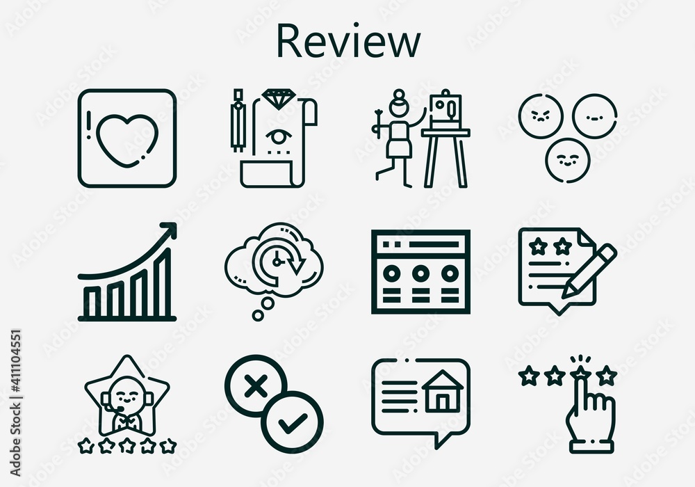 Premium set of review [S] icons. Simple review icon pack. Stroke vector ...