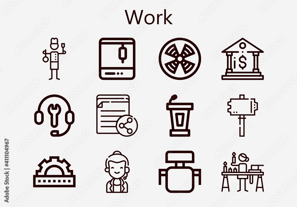 Premium set of work [S] icons. Simple work icon pack. Stroke vector ...