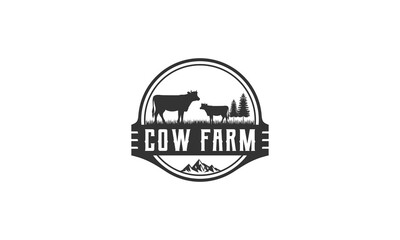 Poster - cow farm logos complete with lush cow vectors and grasses