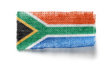 South Africa Flag On A Piece Of Cloth On A White Background