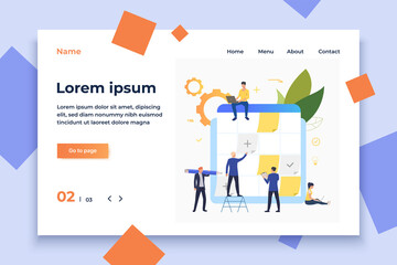 Poster - Business people planning and working with task board. Staff, scheduling, teamwork concept. Vector illustration can be used for topics like business, management, planning