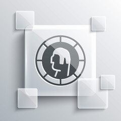 Sticker - Grey Ancient Greek coin icon isolated on grey background. Square glass panels. Vector.