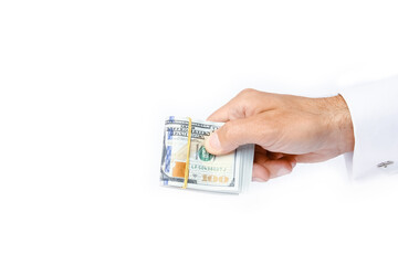 Business Money dollars in the hands on a white background