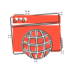 Wall Mural - website domain icon in comic style. global internet address cartoon vector illustration on white iso