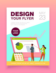 Poster - young tiny analysts preparing monthly report. calendar, chart, arrow flat vector illustration. stati